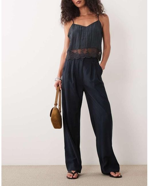 Abercrombie & Fitch Blue Wide Leg Tailored Pants