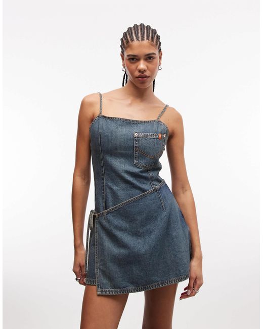 Collusion Denim Wrap Dress in Blue