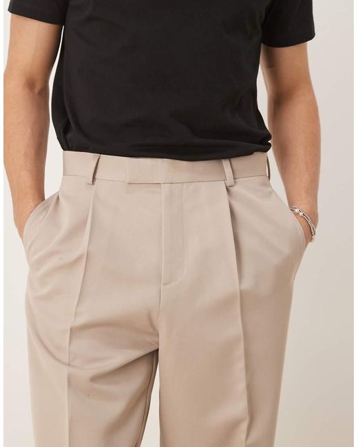 Pantaloni Eleganti Comodi Affusolati Color Pietra Con Pieghe Sul Davanti di ASOS in Natural da Uomo