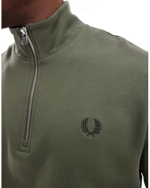 Fred Perry Green Half Zip Sweatshirt for men