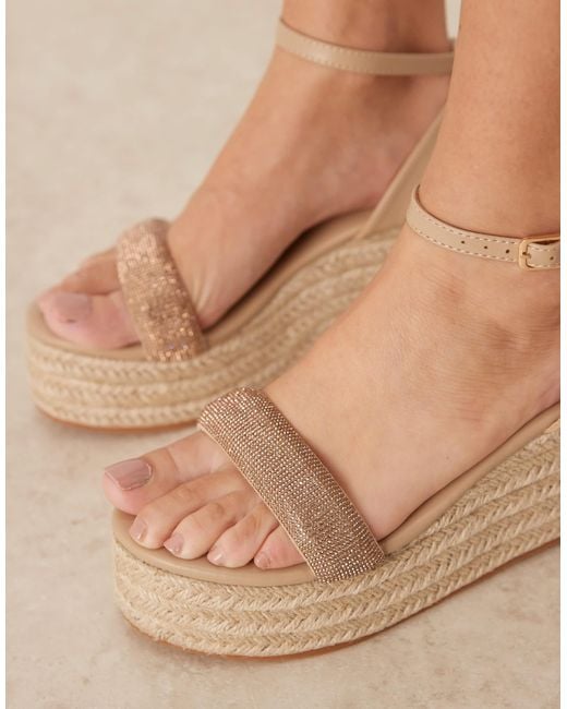 Glamorous Natural Espadrille Platform Heeled Sandals