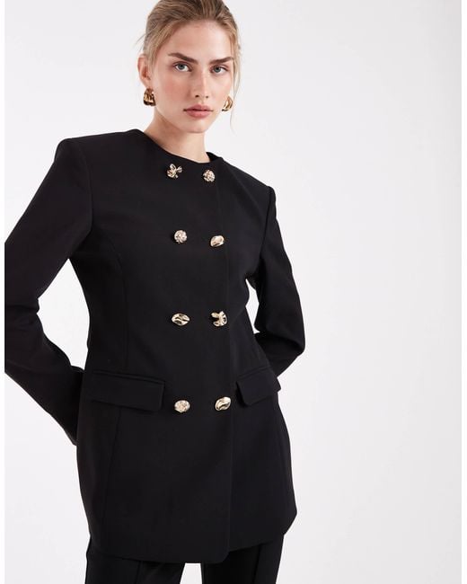 ASOS Black Tailored High Neck Blazer Suit With Mixed Buttons