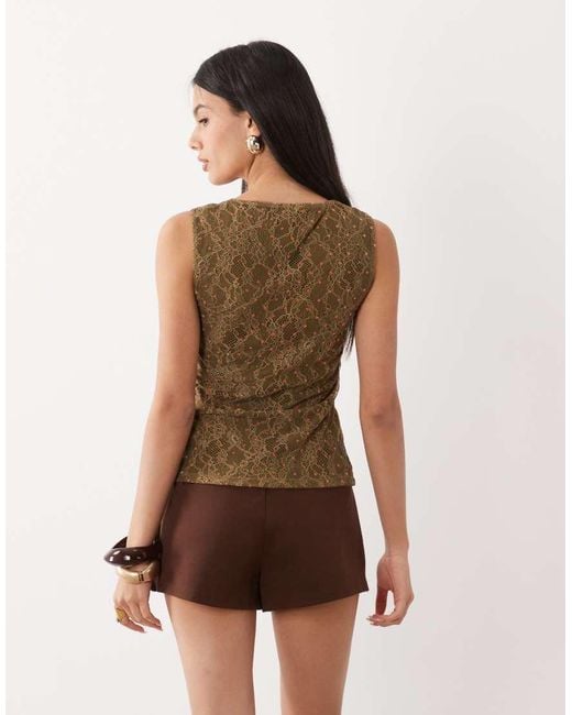 ASOS Brown Soft Square Dobby Flocked Lace Vest