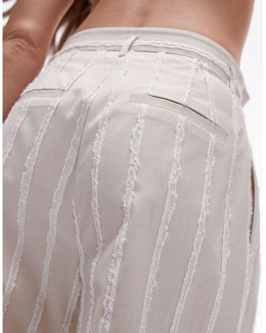 TOPSHOP White Co-ord Textured Stripe Detail Wide Leg Trouser