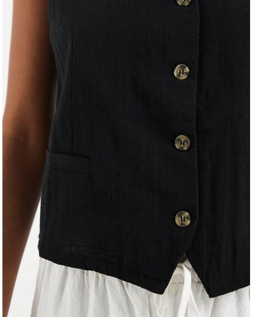 Chaleco De Tejido Efecto Lino ONLY de color Black