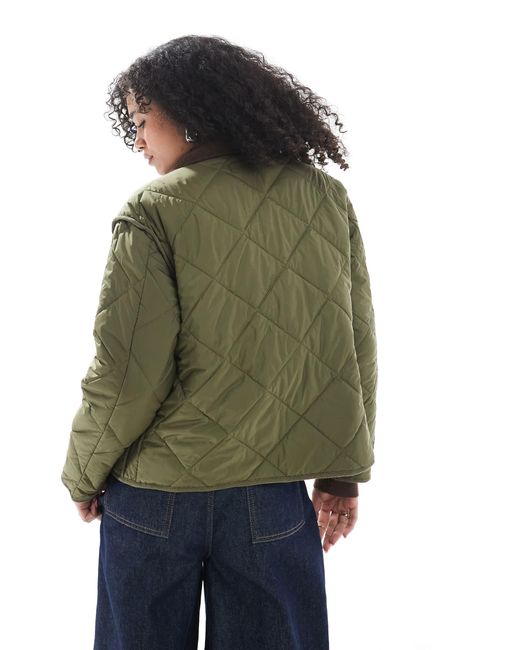 New Look Green Corduroy Collar Quilted Jacket