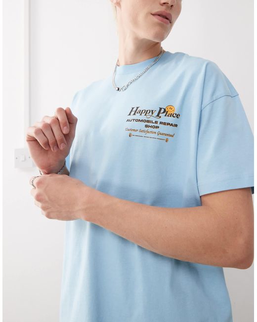 Collusion Blue Tee With Smile Print for men