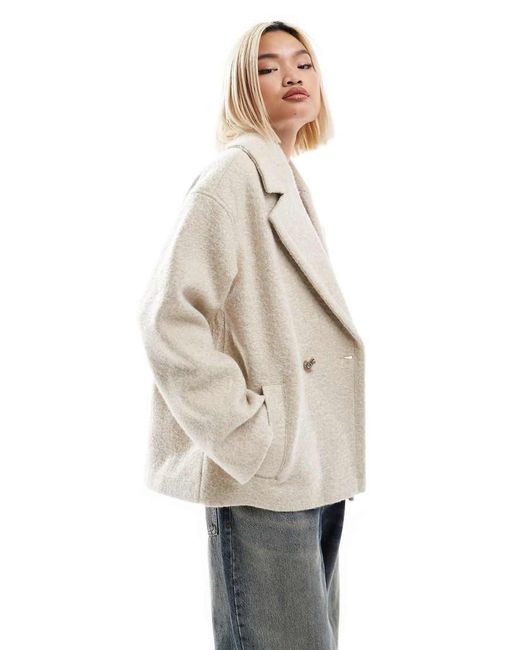Native Youth White Boucle Double Breasted Cropped Coat