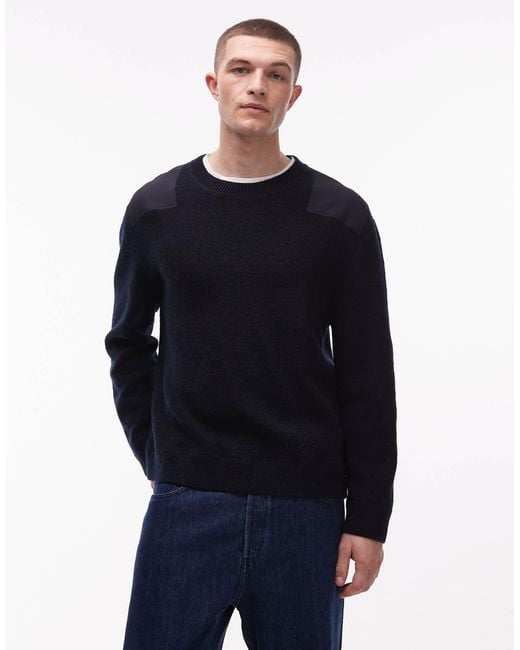 ARKET Blue Pure Wool Patch Crew Neck Knitted Jumper for men