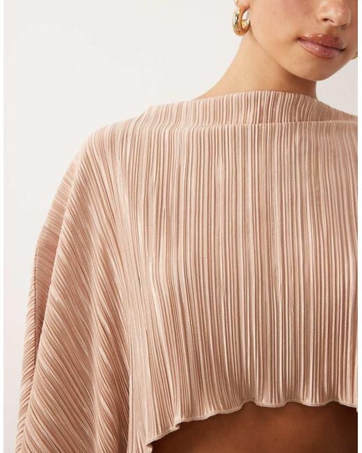 ASOS Natural Plissé One Shoulder Draped Top