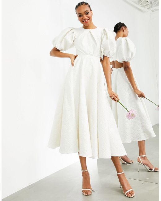 Jacquard Puff Sleeve Wedding Dress 