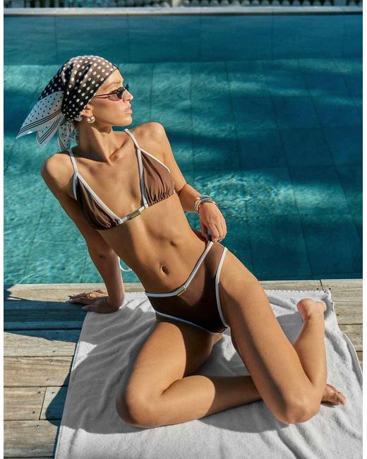 4th & Reckless Blue Contrast Trim Triangle Bikini Top