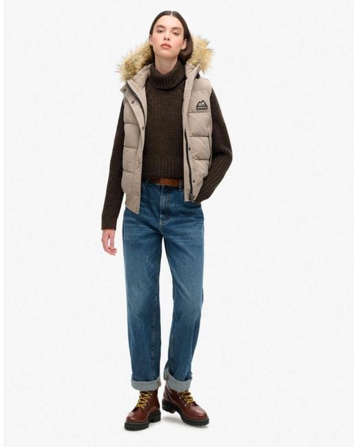 Superdry Brown – everest – weste aus kunstpelz