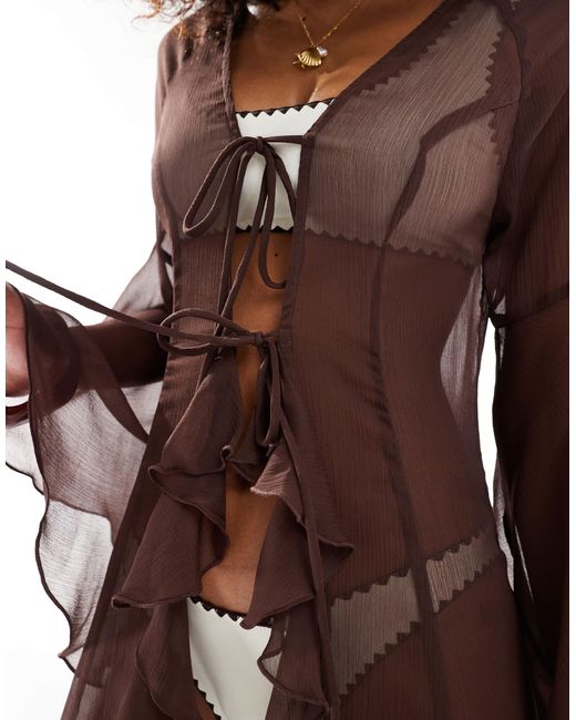Miss Selfridge Brown – langer strand-kimono aus chiffon