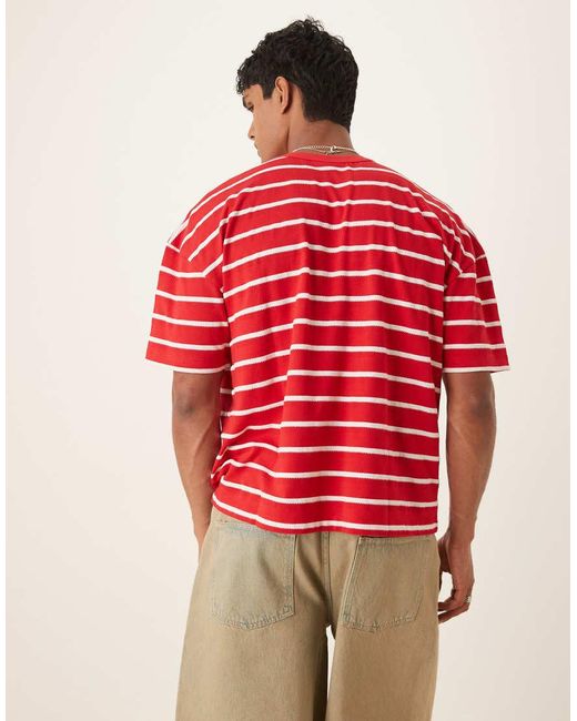 ASOS Recht Gebreid Oversized T-Shirt Met Verlaagde Schouders in het Red voor heren