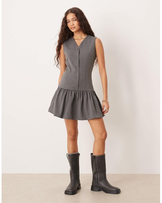 ASOS Gray Tailored Drop Waist Mini Dress