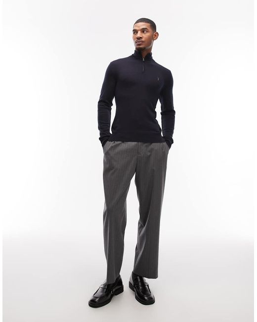 AllSaints Blue Quarter Zip Knitted Jumper for men