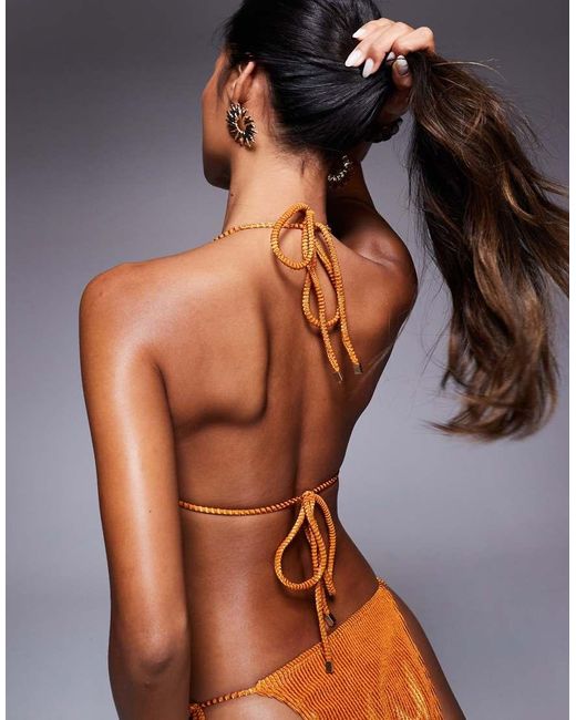 South Beach Orange Crinkle Triangle Bikini Top