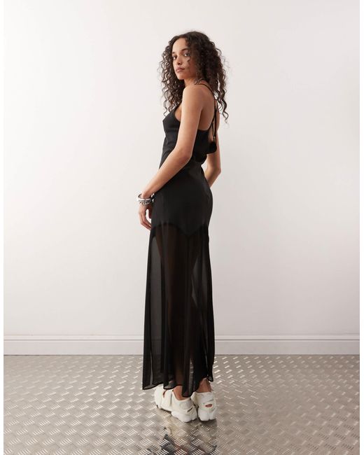Collusion Black Sheer & Solid Maxi Dress