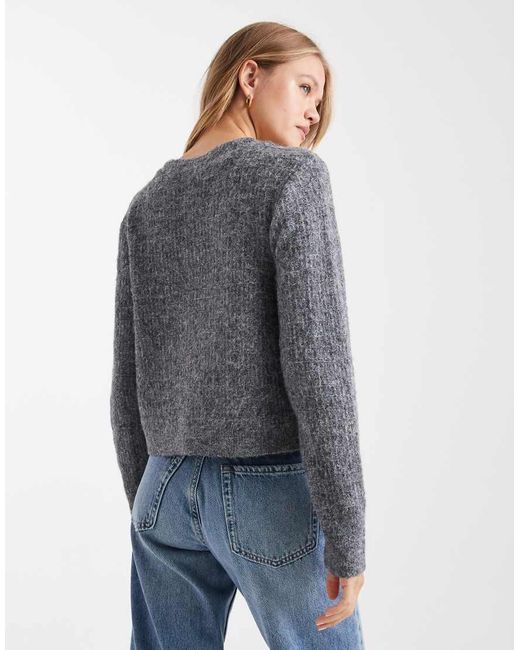Vero Moda Gray Knitted Cardigan With Rose Applique Buttons