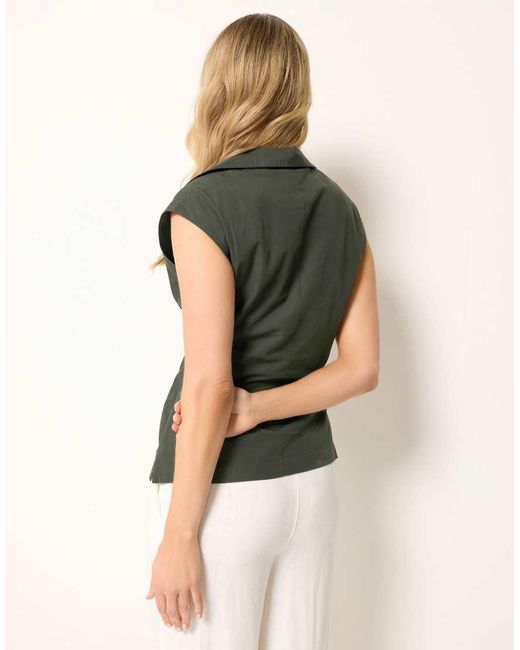 Long Tall Sally Green Open Collar Pleated Shirt