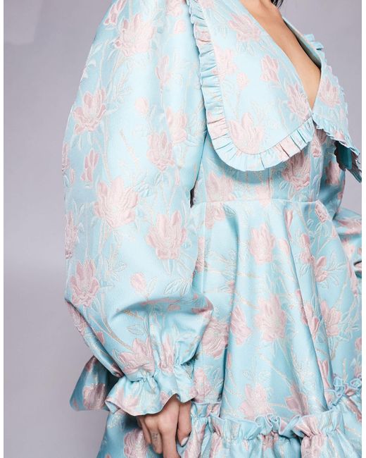 ASOS Blue – langärmliges, gestuftes jacquard-minikleid