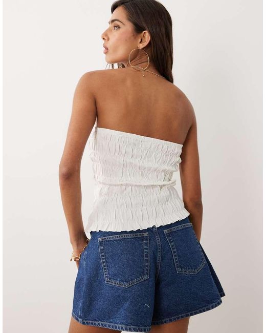 The Frolic Blue Exclusive Bandeau Shirred Papaya Graphic Top