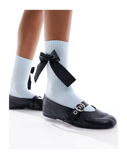 Monki White Ankle Sock With Satin Bow
