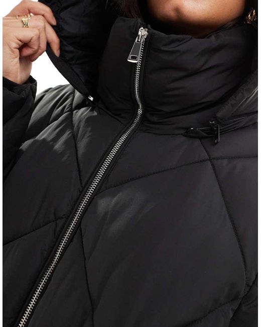 Miss Selfridge Quilted Hooded Maxi Puffer Coat in Black Lyst UK