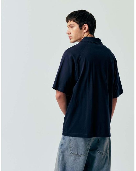 ASOS Blue Oversized Polo T-shirt With Panels And Paraiso Graphic for men