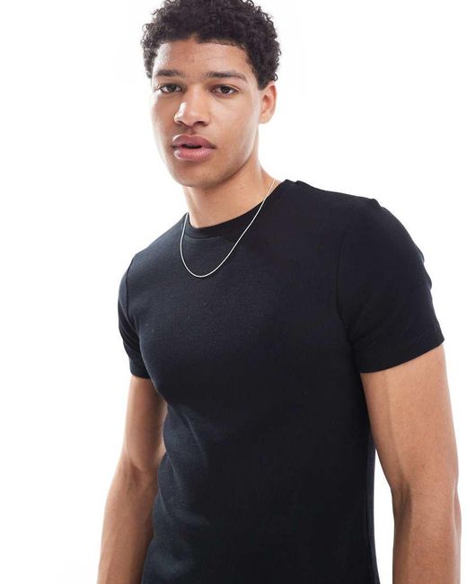ASOS Basic Muscle Fit Geribbeld T-Shirt in het Black voor heren