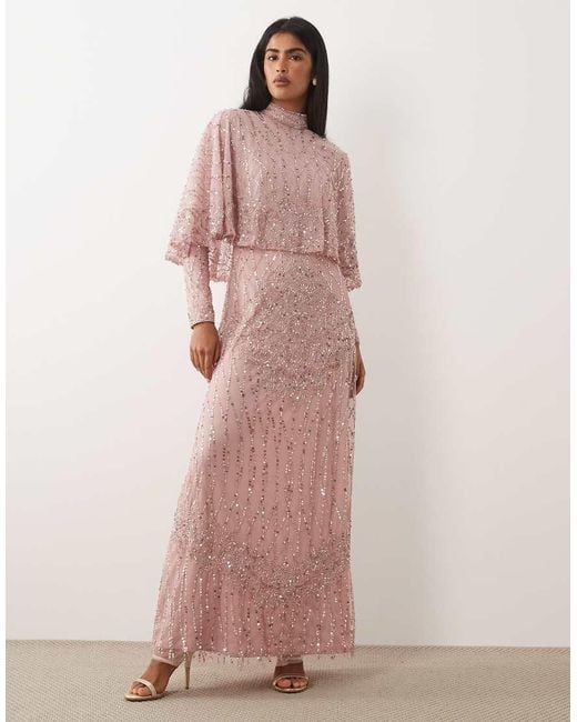 Beauut Pink Embellished Cape Detail Maxi Dress