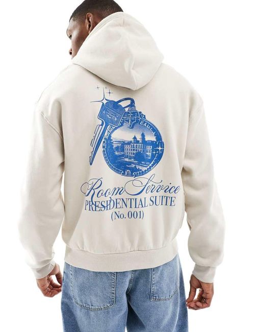 Bershka Blue Back Graphic Hotel Llaves Hoodie for men