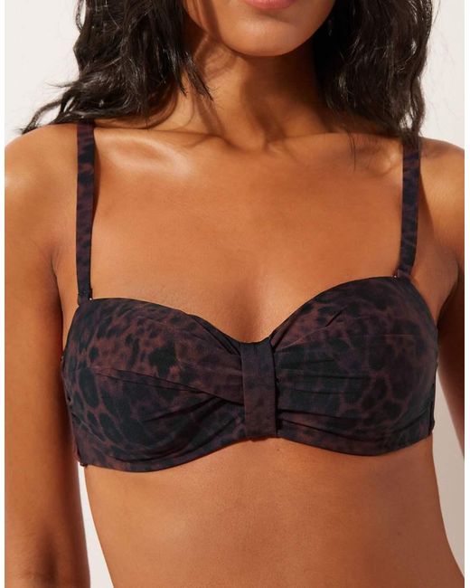 Calzedonia Black Fuller Bust Bandeau Leopard Print Bikini Top