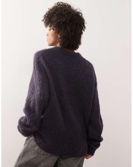 Reclaimed Vintage Blue Boxy Crew Neck Brushed Knitted Jumper With Logo