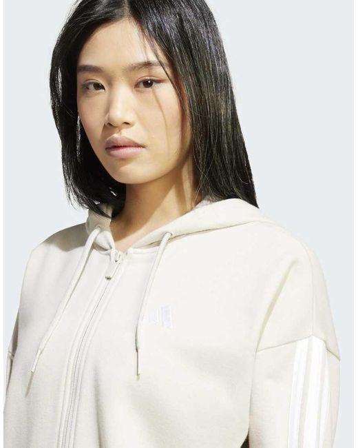 Adidas Originals White Essentials 3-Stripes French Terry Full-Zip Hoodie