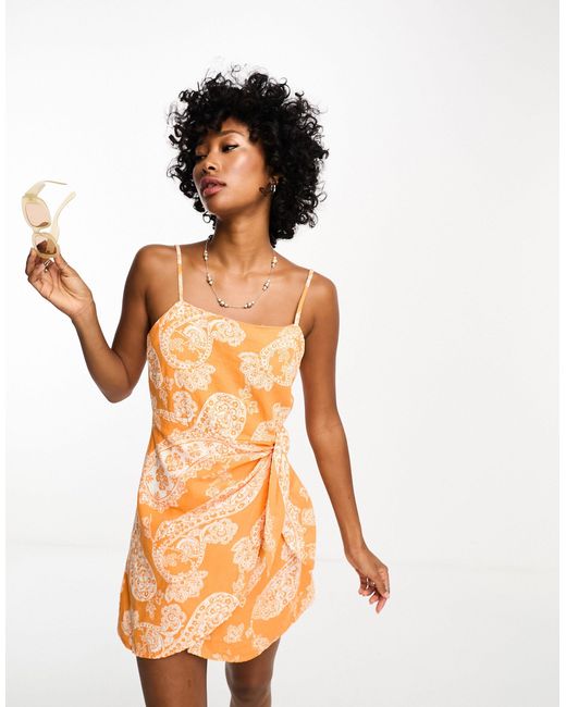 ONLY Linen Blend Wrap Mini Dress in Orange | Lyst Canada