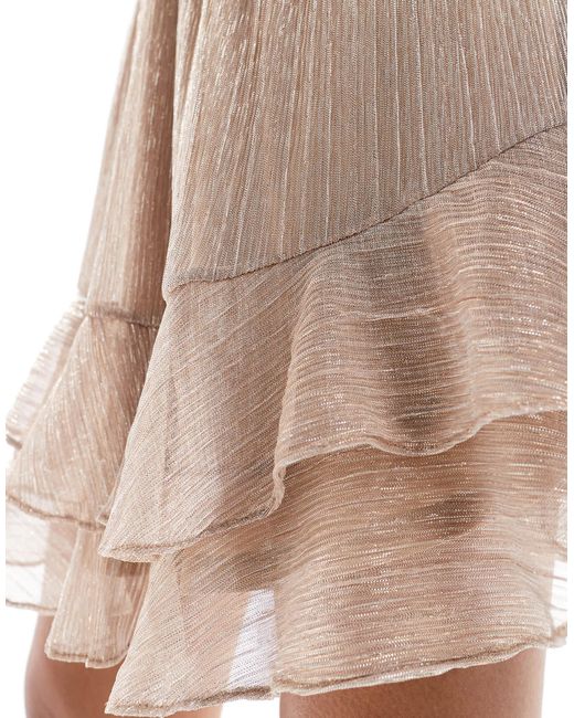 EVER NEW Natural Tie Waist Metallic Plisse Mini Dress