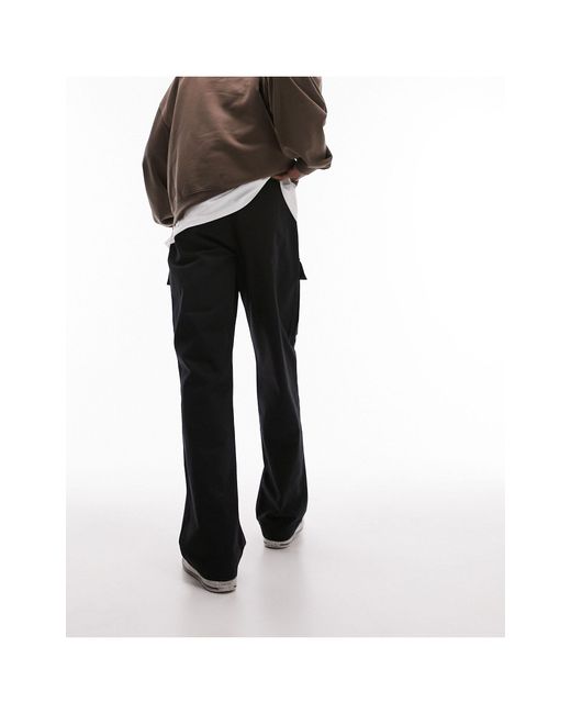 Topman Black Wide Leg Stacker Smart Cargo Trousers for men