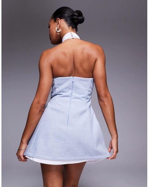 ASOS Gray Structured Cross Bust Halter Mini Dress With Contrast Fabric