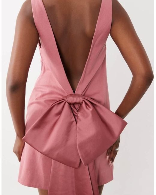 ASOS Red Slash Neck Shift Mini Dress With Open Back And Bow Back