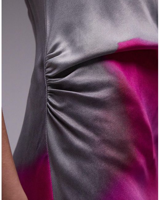 Robe longue à encolure carrée montante et imprimé flou TOPSHOP en coloris Pink