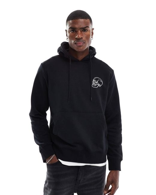 Jack & Jones Black Oversized Hoodie With Skull Back Print for men