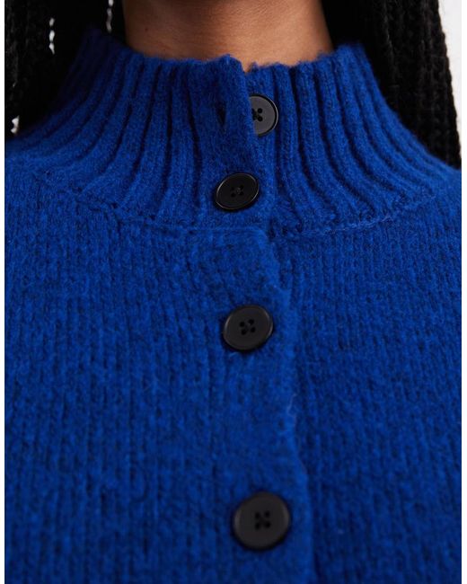 4th & Reckless Blue Exclusive Wool Feel Funnel Neck Button Through Cardigan