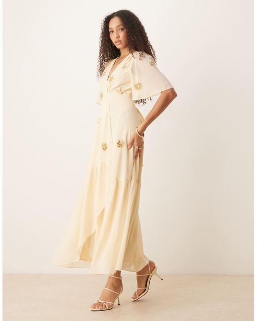 Hope & Ivy Natural Embellished Maxi Wrap Dress