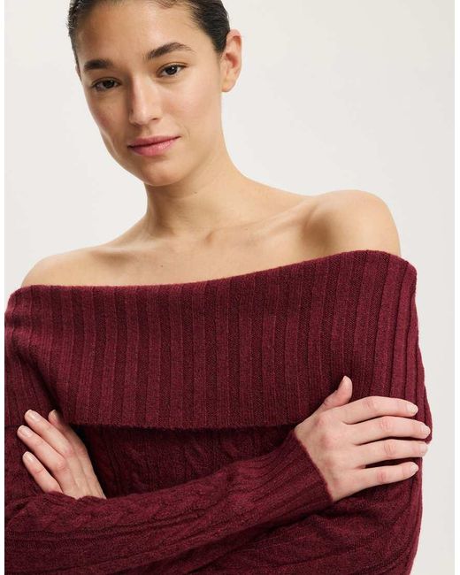 Cotton On Red Fluffy Cable Off Shoulder Knit