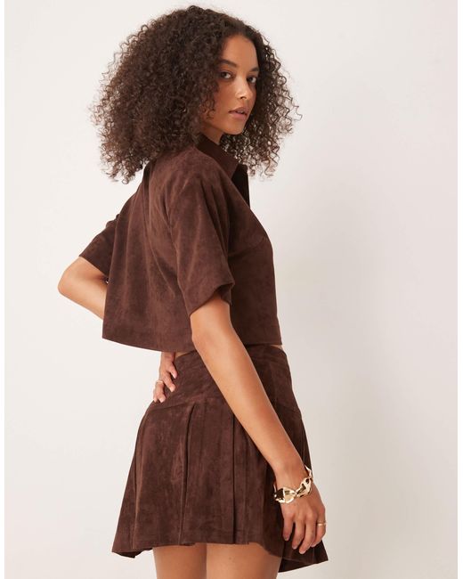 ASOS Natural Co-ord Faux Suede Pleated Mini Skirt