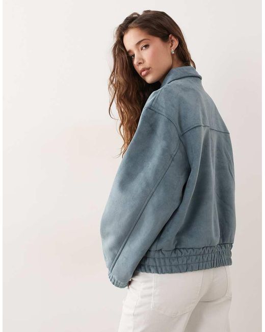Miss Selfridge Blue Faux Suede Bomber Jacket