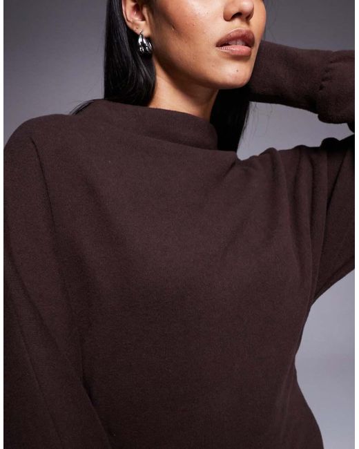 ASOS Brown Supersoft Funnel Neck Batwing With Ruched Side Mini Dress