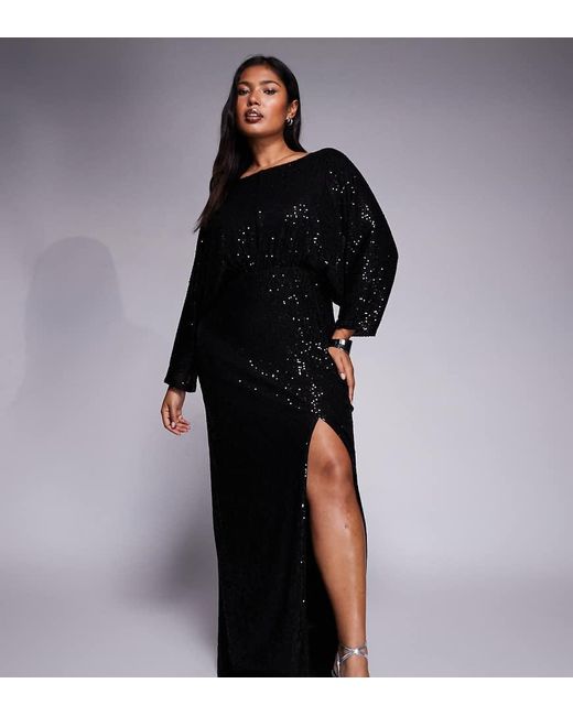 Tfnc Plus Black Sequin Kimono Top Maxi Dress